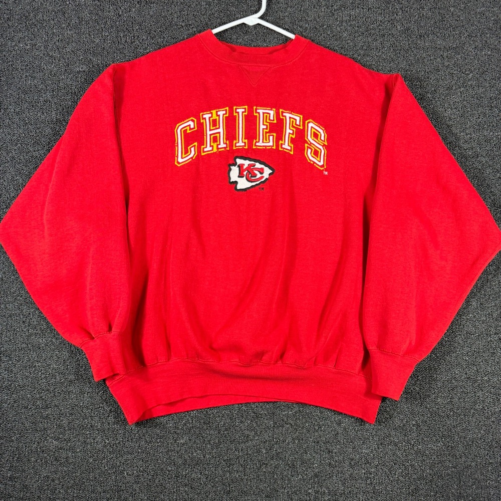 Vintage 90s Logo 7 Kansas City Chiefs Crewneck Sweatshirt Red XL Embroidered NFL